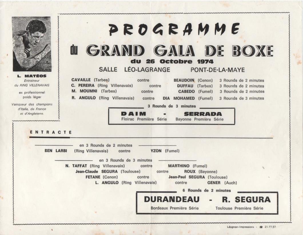 Gala de boxe - Pont-de-la-Maye - 26 octobre 1974